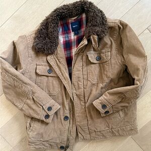 GAP Kids Tan Jean Jacket with Brown Fur Collar